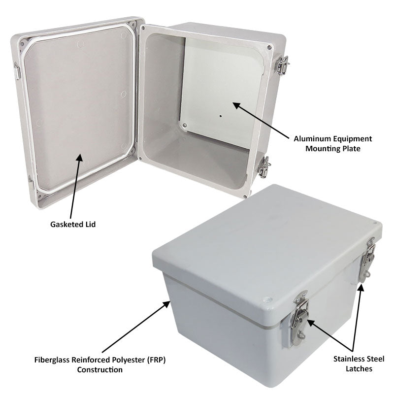 Altelix 10x8x6 Fiberglass Weatherproof NEMA 4X Enclosure with Blank Aluminum Equipment Mounting Plate