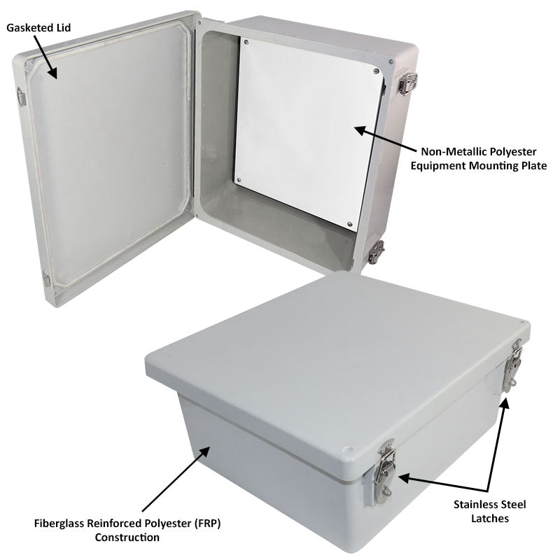 Altelix 14x12x6 NEMA 4X Fiberglass Weatherproof RF Transparent WiFi Enclosure with No-Drill PVC Equipment Mounting Plate
