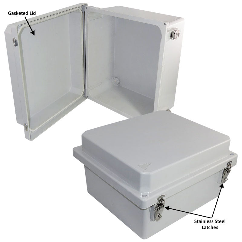 Altelix 14x12x8 Fiberglass Weatherproof NEMA 4X Enclosure with Quick Release Latches