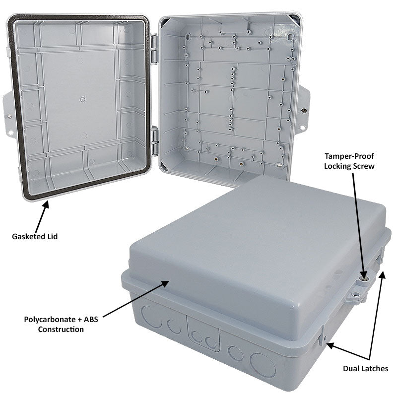 Altelix 14x11x5 PC + ABS Weatherproof Utility Box NEMA Enclosure with Hinged Door